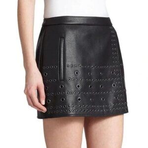 BCBG NWOT Remi Overlapping Vegan Leather Eyelet Skirt Size 10